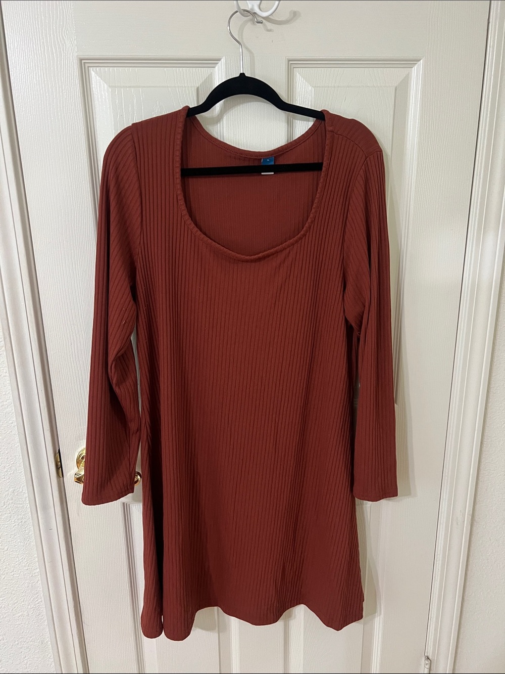 Old Navy Ribbed Scoop Neck Long Sleeve Dress - Rust Brown